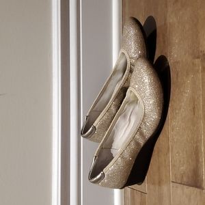 Anne Klein Sport gold glitter wedge heels women's 7.5